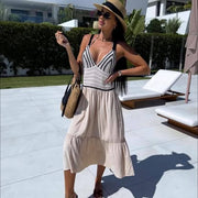 Two-Tone Boho Knit Cotton Midi Dress