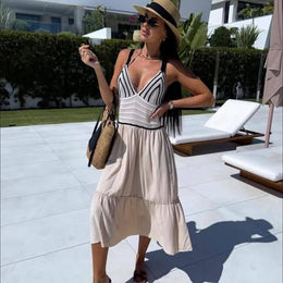 Two-Tone Boho Knit Cotton Midi Dress