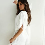 White Knit Fringe Lounge Set