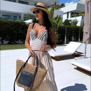 Two-Tone Boho Knit Cotton Midi Dress