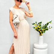 Pleated Beige Maxi Dress