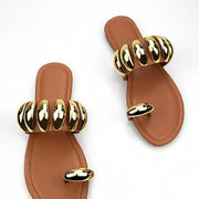 Metallic Shell-Inspired Slide Sandals