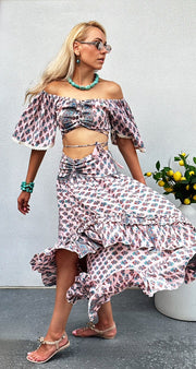 Boho Ruffle Flower Print 2-Piece Set