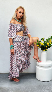 Boho Ruffle Flower Print 2-Piece Set