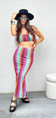 Rainbow Crochet Tube Top & Skirt Set