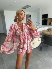 Toile Balloon Sleeve Two-Piece Set