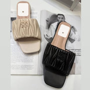 Quilted Square-Toe Slide Sandals