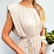 Pleated Beige Maxi Dress