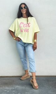 “C’est la Vie” Fuzzy Letter Oversized Sweater Shirt