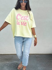 “C’est la Vie” Fuzzy Letter Oversized Sweater Shirt