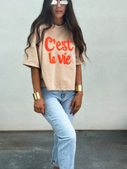 “C’est la Vie” Fuzzy Letter Oversized Sweater Shirt