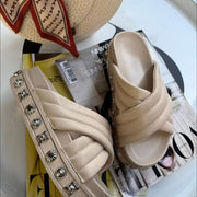 Padded Cross-Strap Embellished Platform Sandals