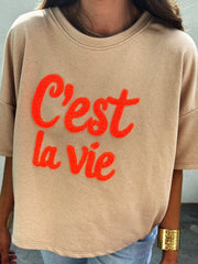“C’est la Vie” Fuzzy Letter Oversized Sweater Shirt