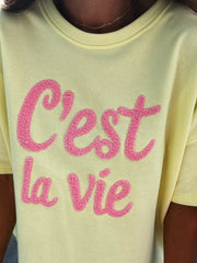 “C’est la Vie” Fuzzy Letter Oversized Sweater Shirt