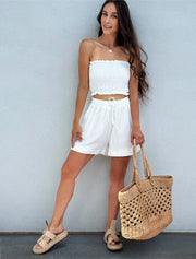 Smocked Tube Top & Drawstring Shorts Set