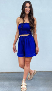 Smocked Tube Top & Drawstring Shorts Set