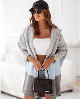 Chunky Color Block Knit Cardigan