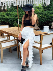 Tiered Lace High-Slit Maxi Skirt