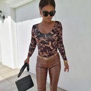 Bold Printed Body-Hugging Long-Sleeve Shirt