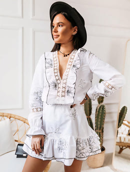 White Embroidered Two-Piece Matching Set