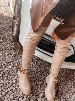 Over-the-Knee Leather Chain Boots
