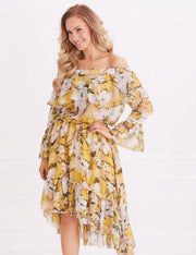 Yellow Floral Off-Shoulder Two-Piece Matching Set