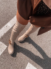 Over-the-Knee Leather Chain Boots