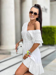 Sempre Ruffle-Sleeve V-Neck Mini Dress