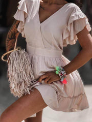 Sempre Ruffle-Sleeve V-Neck Mini Dress