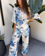 Blue Floral Two-Piece Matching Set