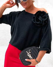 Rosette Oversized Knit Sweater Top