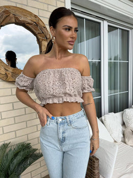 By Me Crochet Off-the-Shoulder Crop Top