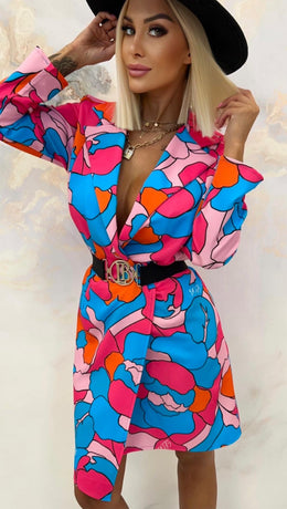 Vibrant Print Blazer Mini Dress