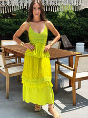 Lime Green Embroidered Maxi Dress