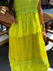 Lime Green Embroidered Maxi Dress