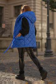 Blue Quilted Hooded Vest