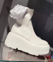 by o la la White Platform Leather Boots