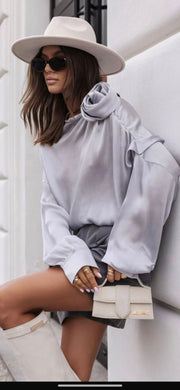 Cocomore Rosette Silver Satin Blouse