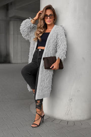 Textured Shaggy Long Cardigan