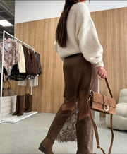 Satin & Lace Overlay Skirt