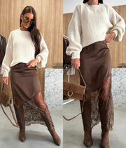 Satin & Lace Overlay Skirt