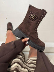 Chunky Lace-Up Suede Combat Boots