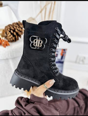 Chunky Lace-Up Suede Combat Boots