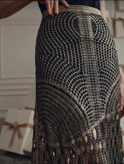 Gold & Black Crochet Knit Maxi Skirt