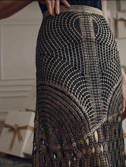 Gold & Black Crochet Knit Maxi Skirt