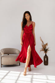 A line Split Satin Maxi Dress