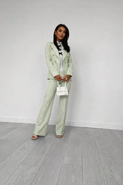 Double-Breasted Blazer with Gold Buttons & Wide-Leg Pants Suit