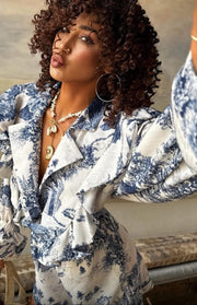Oversized Pattern Ruffle Shirt with Shorts Set