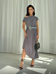 Elegant Off Shoulder Asymmetrical Midi Maxi Dress