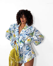 Lemon Linen Blend Blazer & Shorts Set